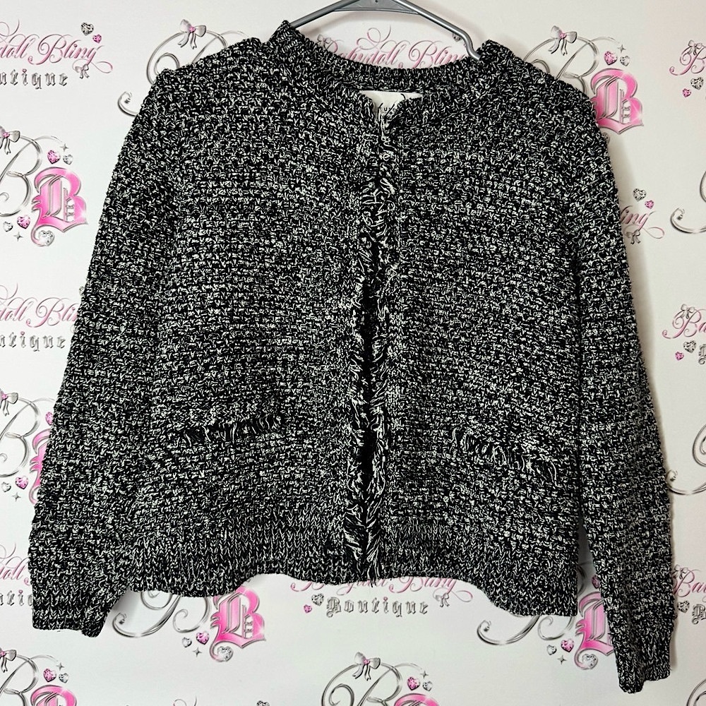 Eureka christos garkinos tweed style Black and White Knit Cardigan Sweater
